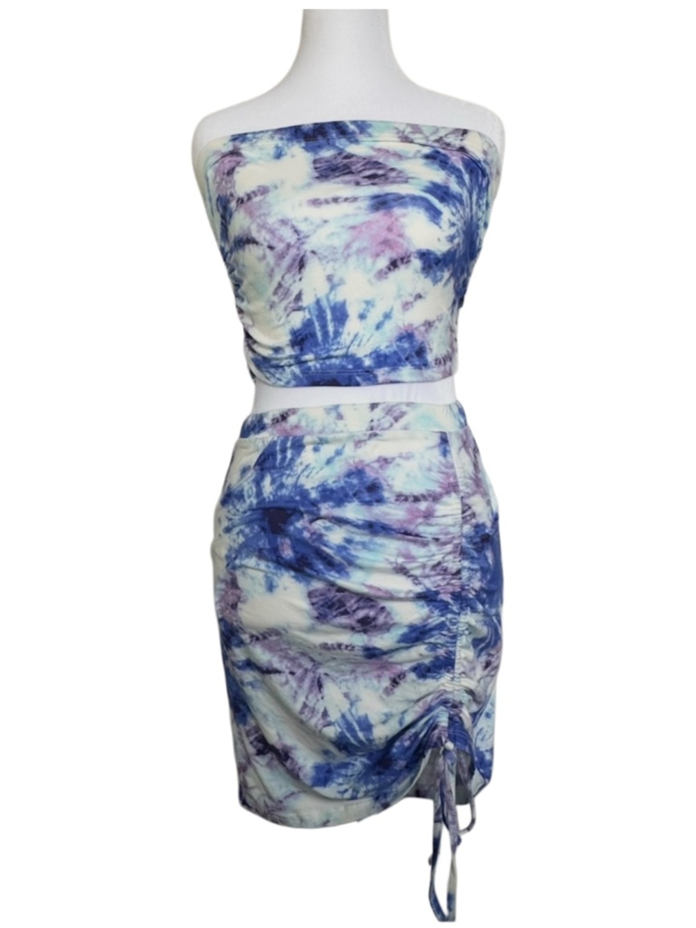 Almost Famous Blue and Purple Tie-Dye Skirt Set